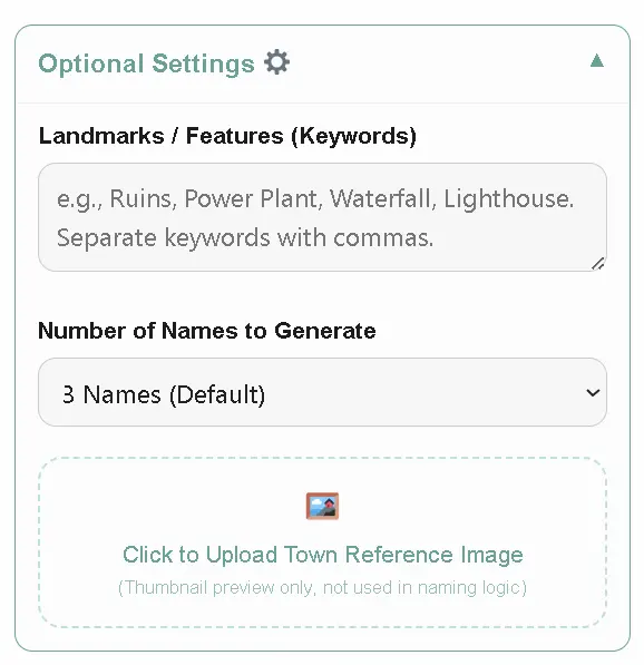 Optional filters to apply in the pokemon town names generator online tool